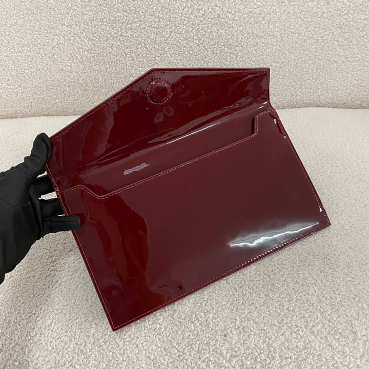 Saint Laurent Uptown Envelope Clutch Bag in Patent Burgundy Red