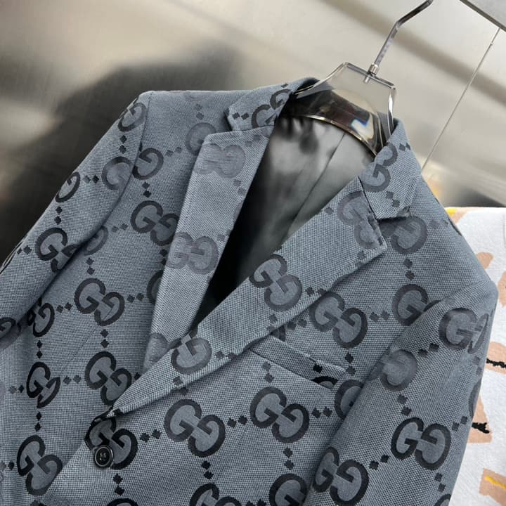 Gucci Casual Tailored Blazer – 2025SS in Dark Grey/blue Gg Monogram Blazer