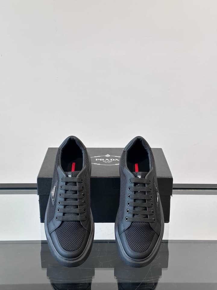Prada Transparent Rubber-Sole Leather Sneakers
