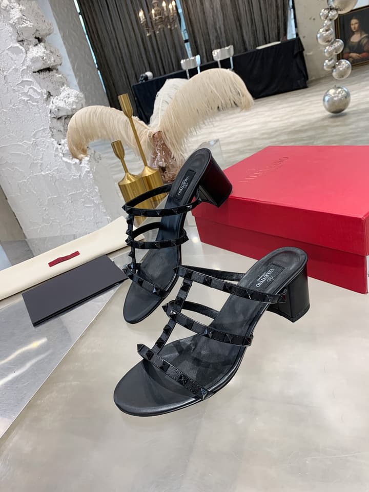Valentino Rockstud Classic Block Heel Sandals in Nude With Gold Studs