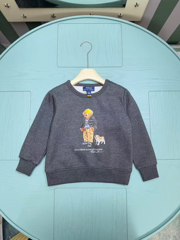 Ralph Lauren Kids Crewneck Sweatshirt – Kids Collection – 25FW in Dark Heather Gray Bear Graphic
