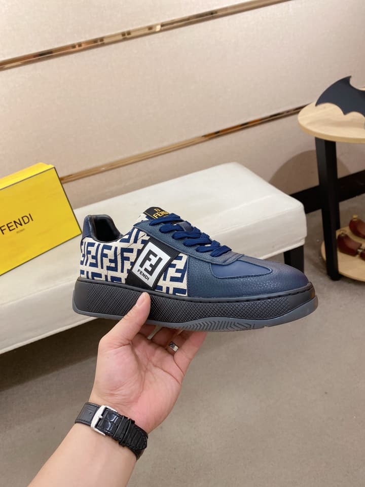 Fendi Calfskin Leather Loafers in Navy White Monogram