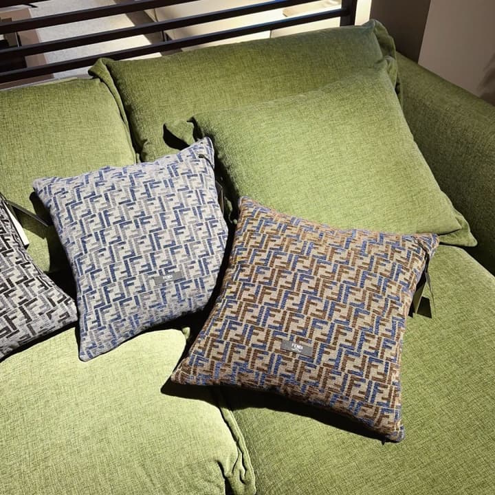 Fendi Double F Jacquard Chenille Cushion in Beige Cream Ff Jacquard