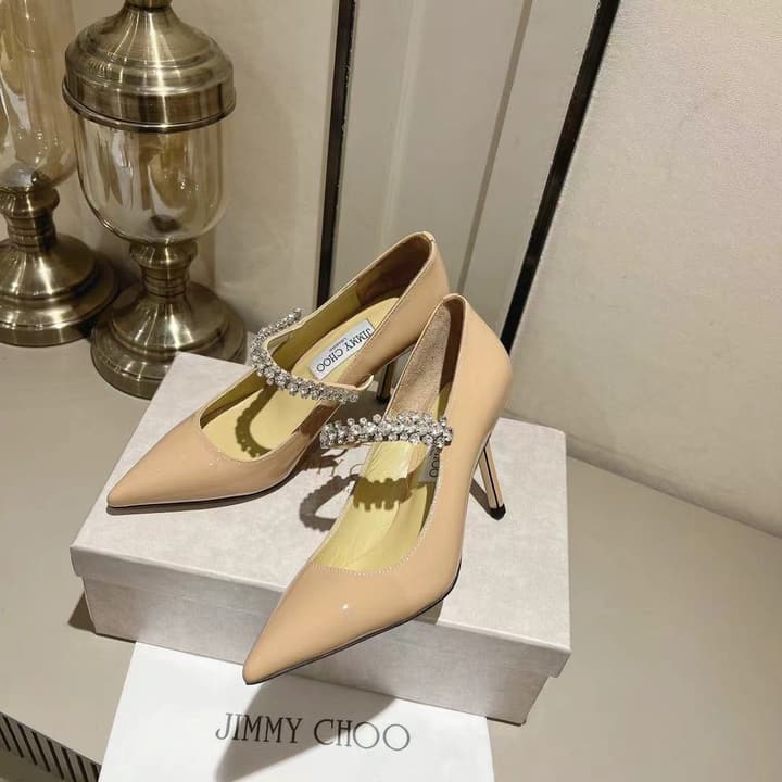 Jimmy Choo Crystal-Embellished Patent Leather Pumps in Black Lace