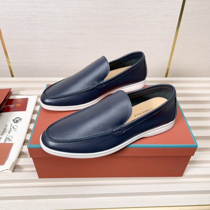 Loro Piana Classic Nappa Moccasins in Dark Blue Loafer Close-up