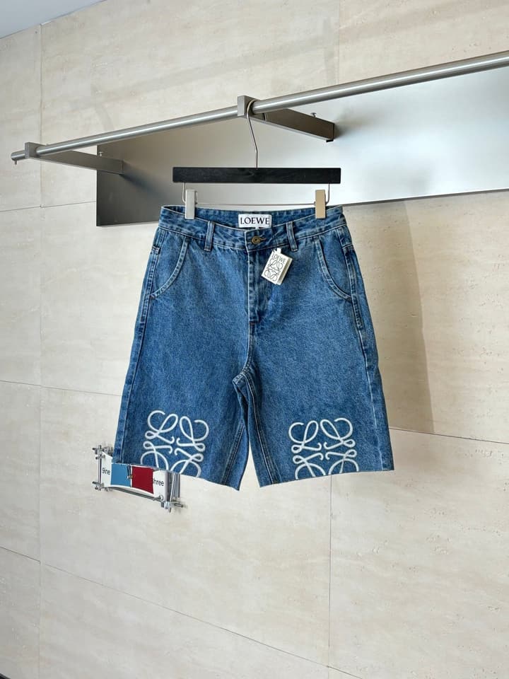 Loewe Anagram Laser-Cut Denim Shorts in Blue Denim