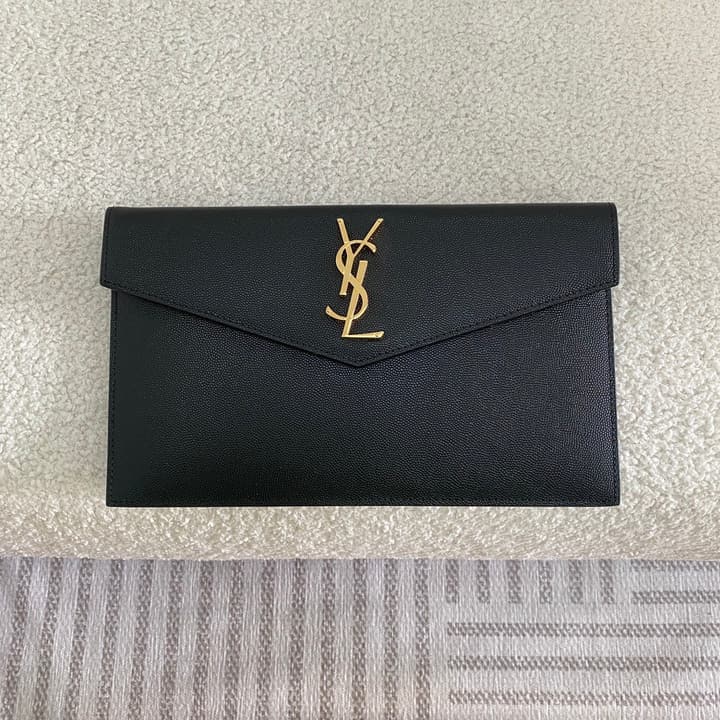 Saint Laurent Uptown Envelope Clutch in Classic Black With Gold Hardware