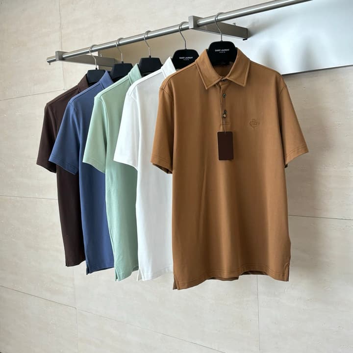Loro Piana LP Logo Embroidered Pique Cotton Polo Shirt in Dark Brown