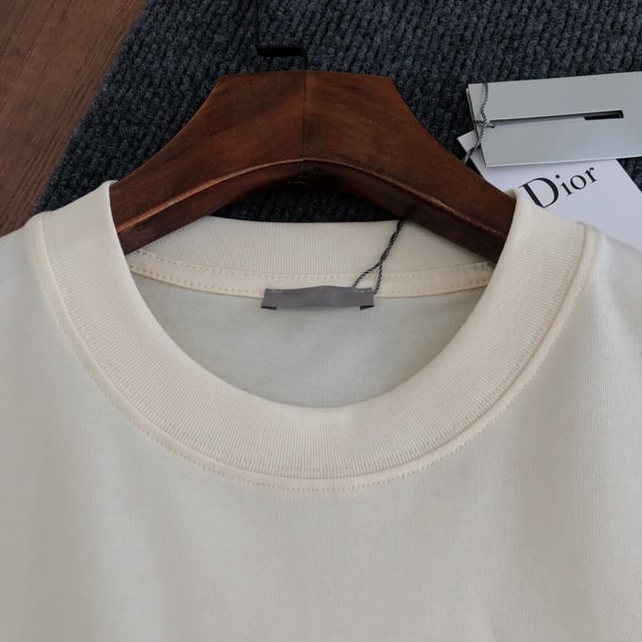 Dior Embroidered Logo T-Shirt – 2026SS in Apricot Ringer With Navy Collar