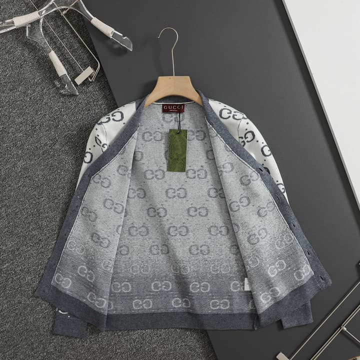 Gucci Classic Jacquard Double G Cardigan in Green Monogram Cardigan