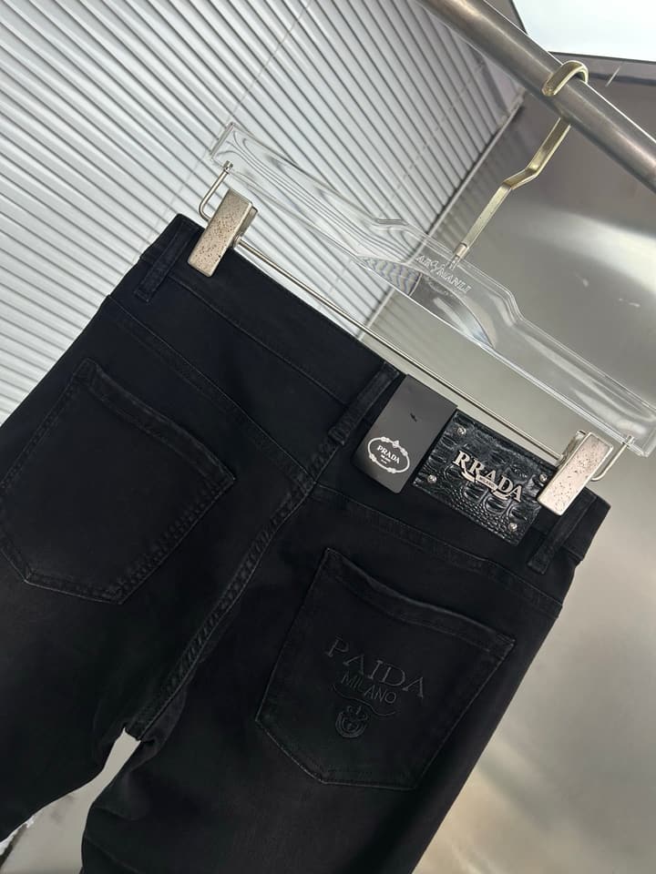 Prada Men's Washed Denim Jeans – 2025 Collection in Solid Black