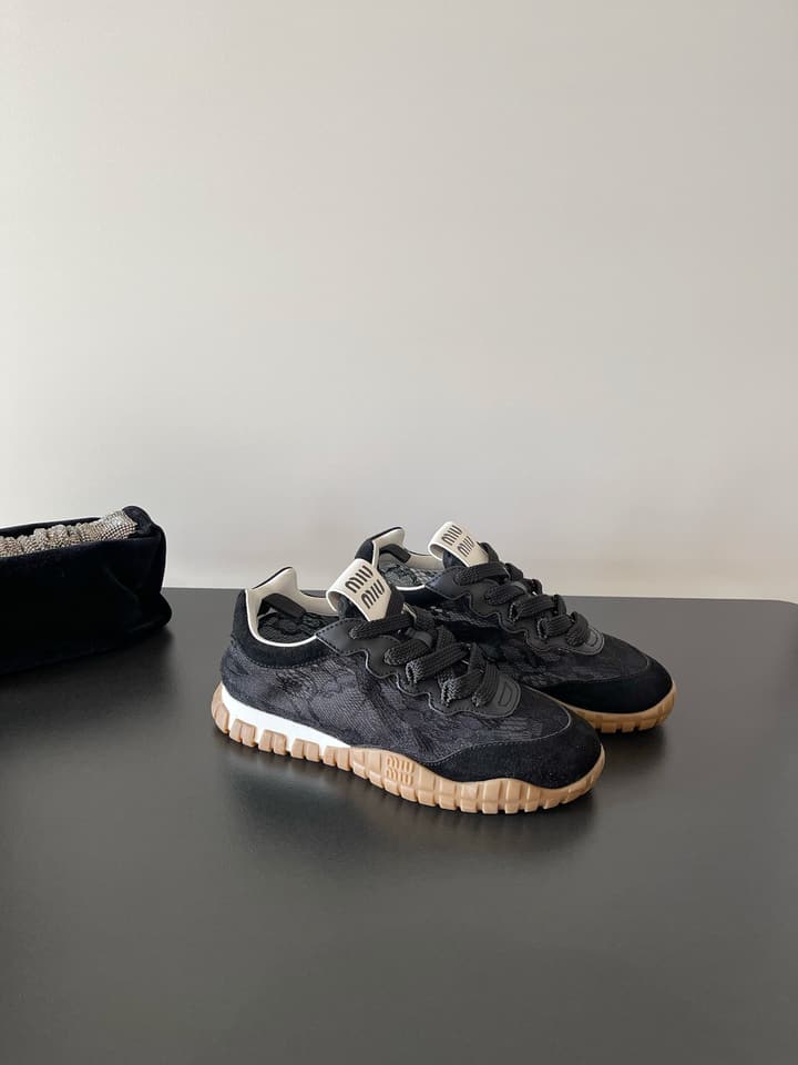 Miu Miu Latest Lace Retro Mary Jane Sneakers in Black
