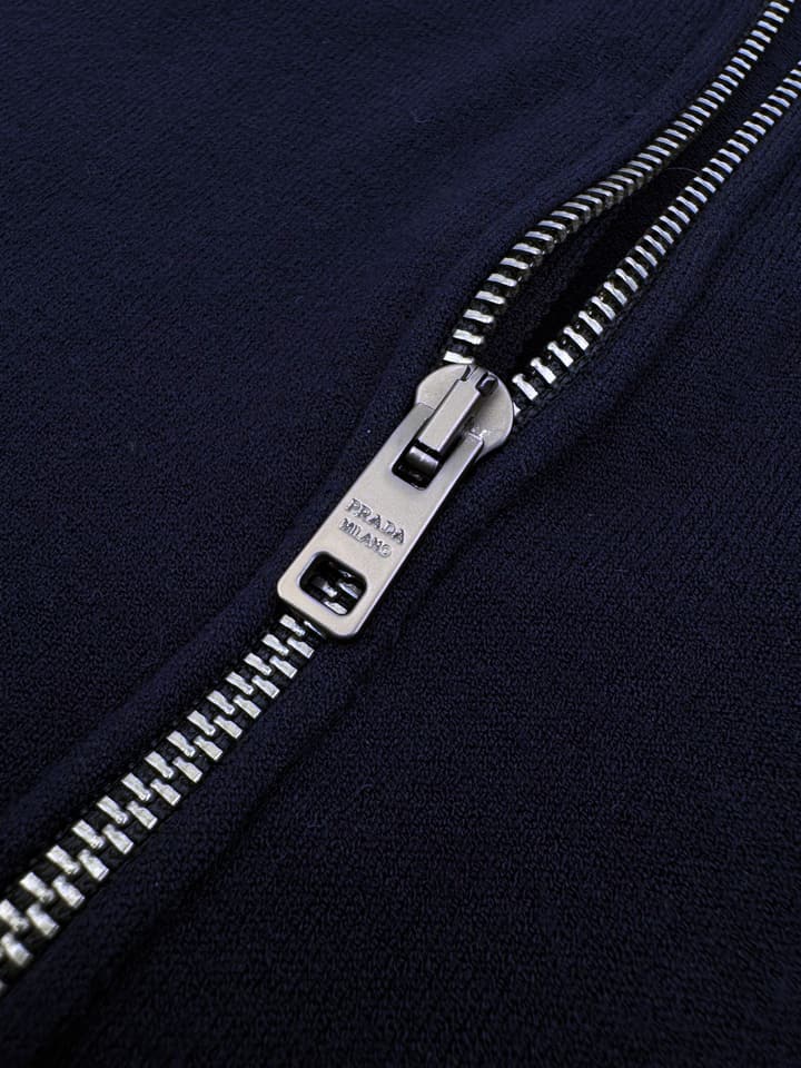 Prada Embroidered Zipper Long-Sleeve Polo Shirt