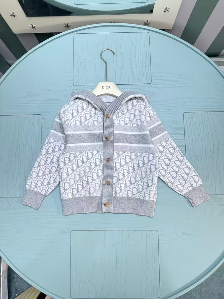 Dior Classic Children's Knit Cardigan – Kids Collection – 2025SS in White And Grey Monogram Cardigan