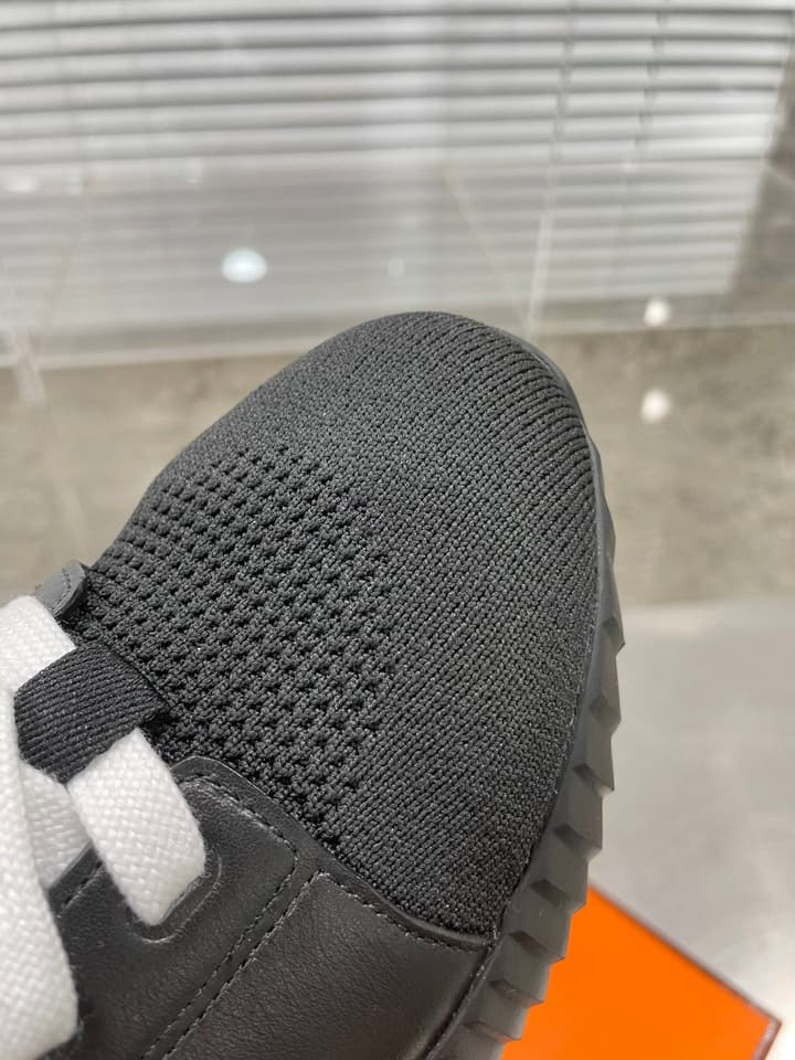 Hermès Sport Sneakers – Iconic Orange Edge in Black Knit With Black Laces