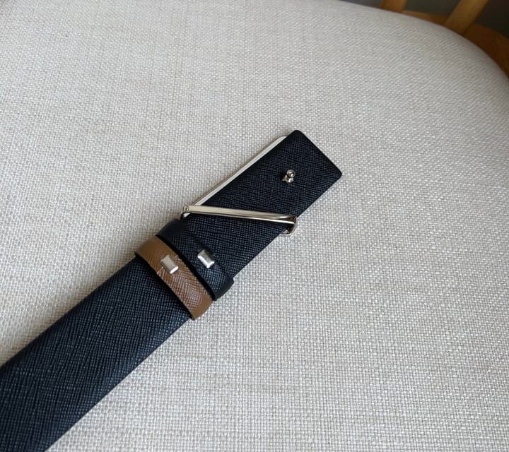 Prada Triangle Logo Buckle Belt in Classic Camel Leather