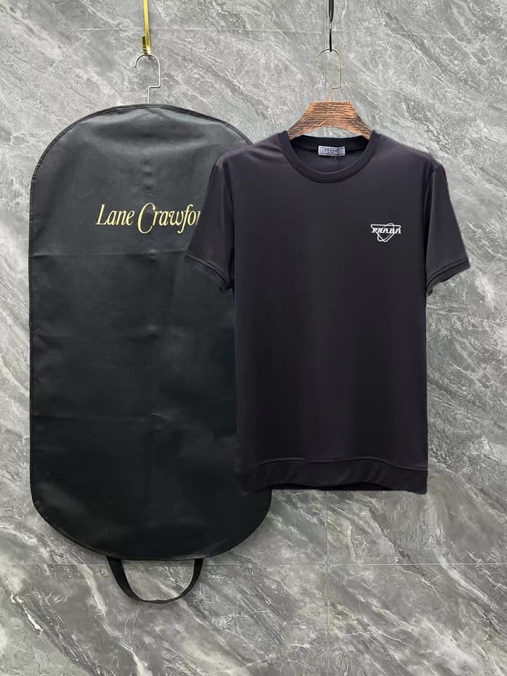 Prada Short-Sleeve T-Shirt – 25SS Collection in Black With White Triangle Logo
