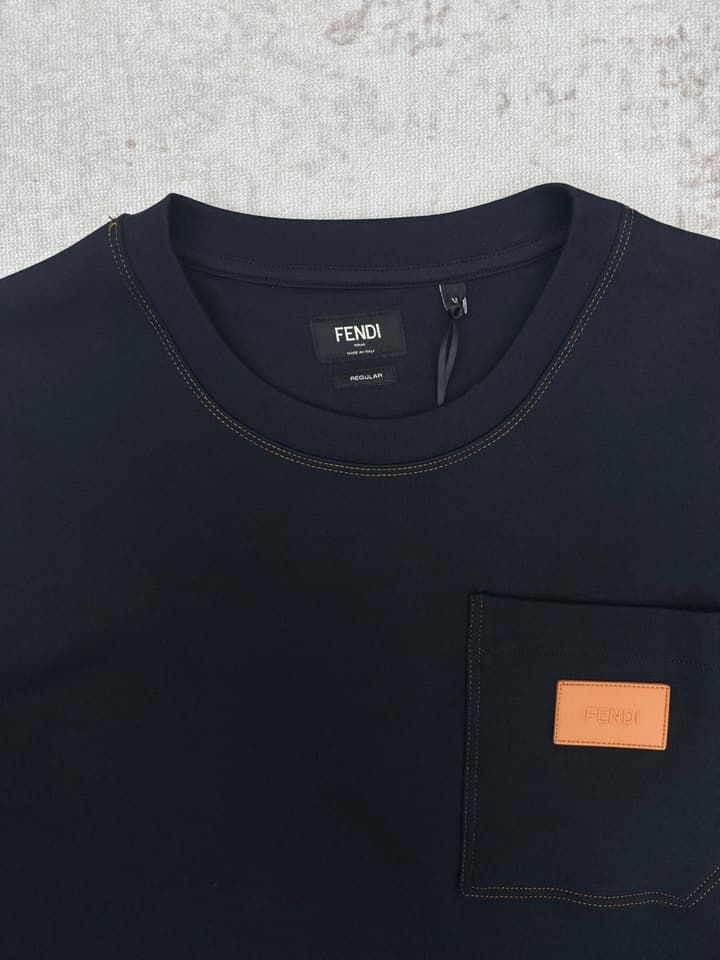 Fendi Leather Patch Pocket T-Shirt – 26SS in Navy Blue