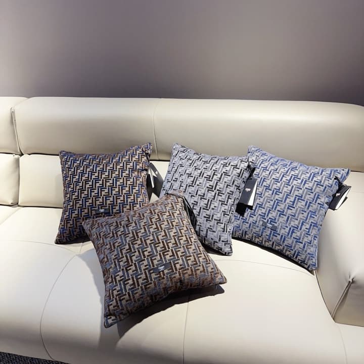 Fendi Double F Jacquard Chenille Cushion in Beige Cream Ff Jacquard