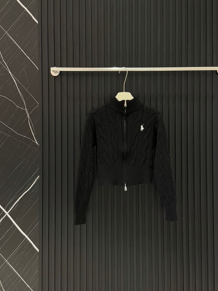 Ralph Lauren Double Zipper Cable Knit Cardigan in Slate Gray
