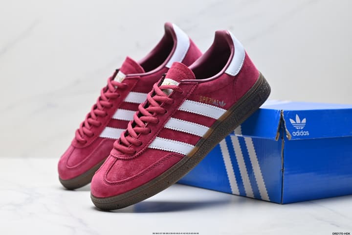Adidas Handball Spezial Retro Suede Sneakers in Burgundy White Stripes