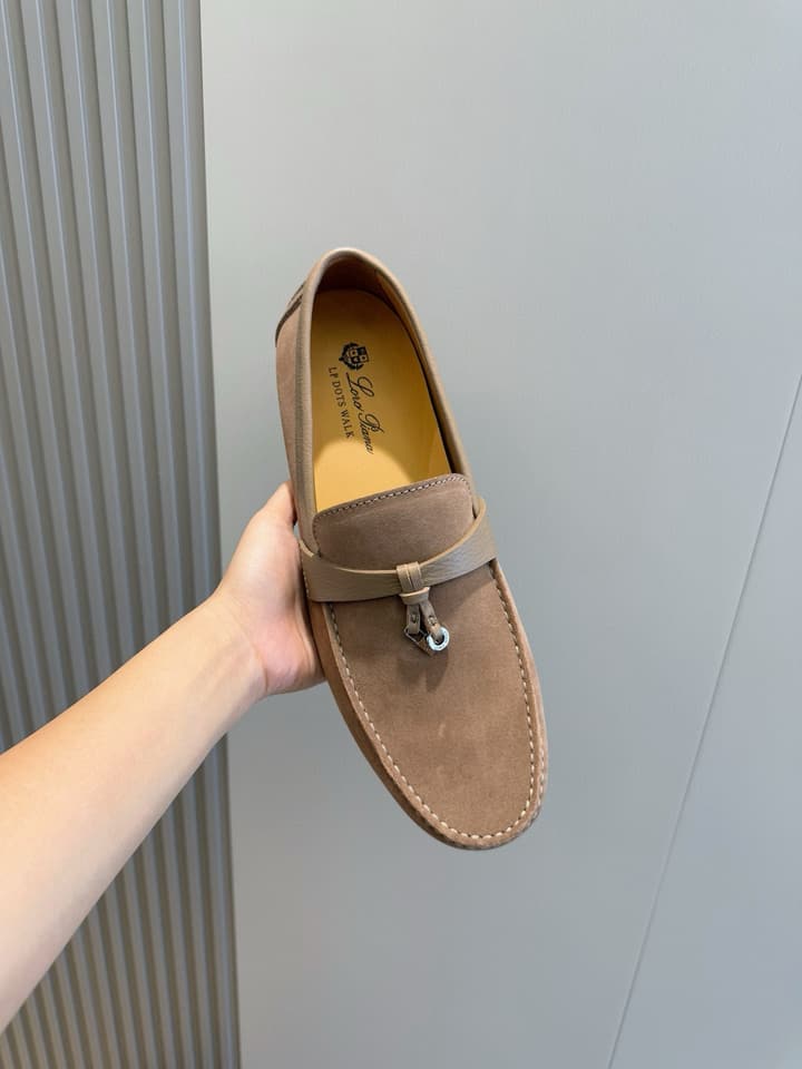 Loro Piana LP Italian Handmade Driving Shoes in Beige Suede Moccasin
