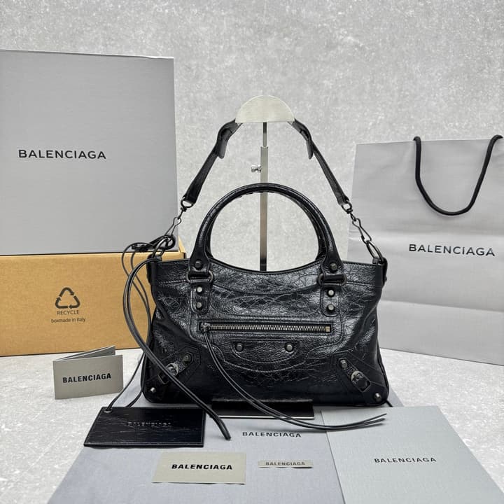 Balenciaga Le City First Bag in Oil Wax Leather in Black Oil Wax Leather