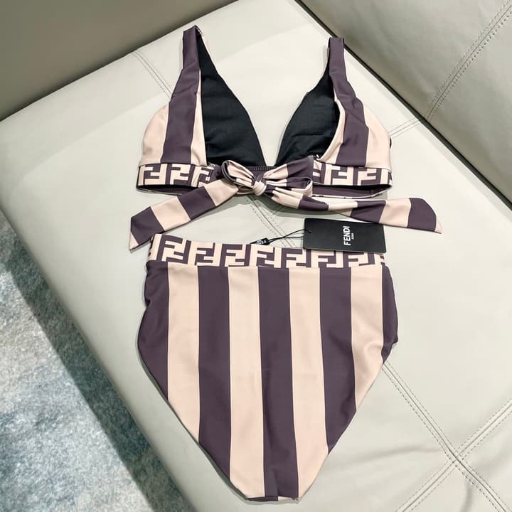 Fendi Versatile One-Piece Bikini Swimsuit in Brown Ff Logo Bikini