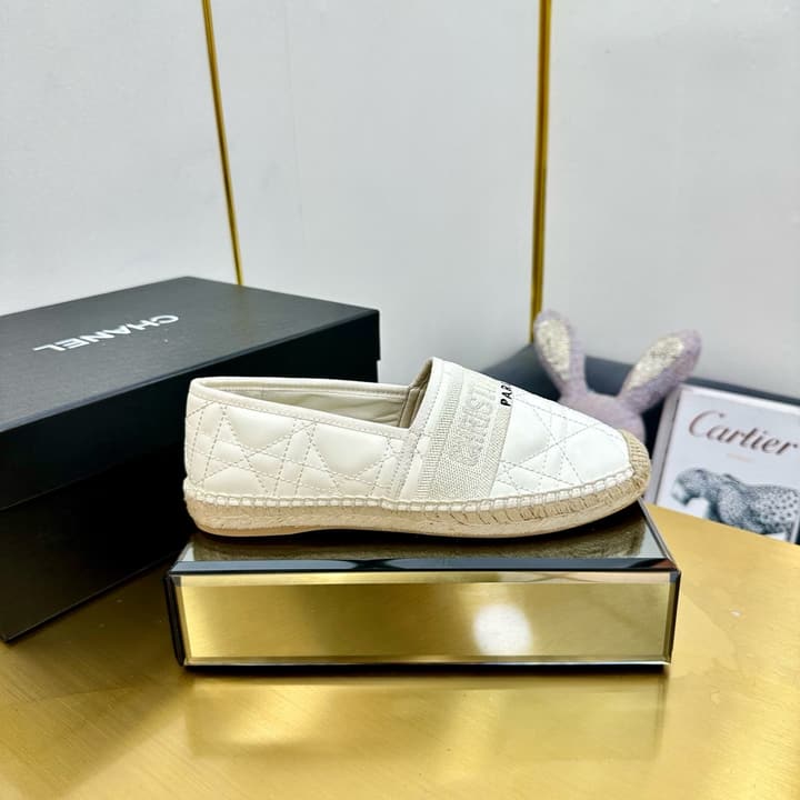 Dior Granville Embroidered Espadrille Flats in Beige/brown Oblique Pattern