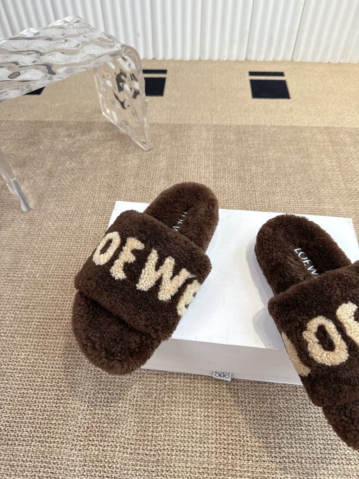 Loewe Classic Autumn/Winter Wool Slippers in Black With White Text