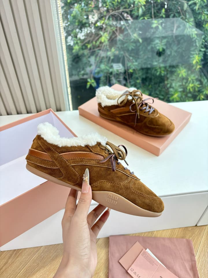 Miu Miu x New Balance 530 Suede Sneakers in Brown Suede With Shearling Lining