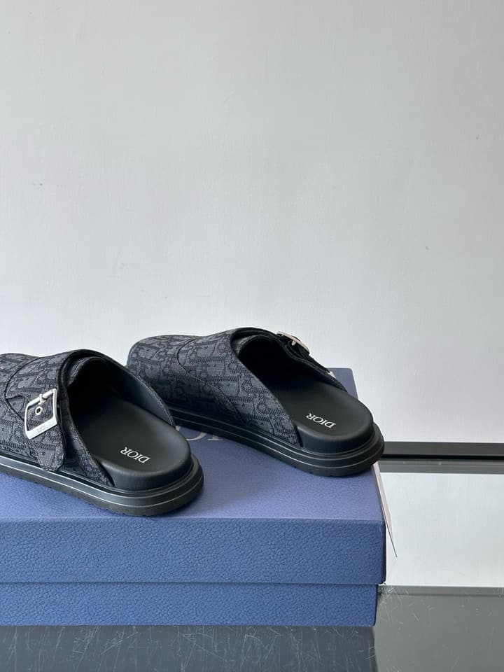 Dior Oblique Print Closed-Toe Mules in Navy