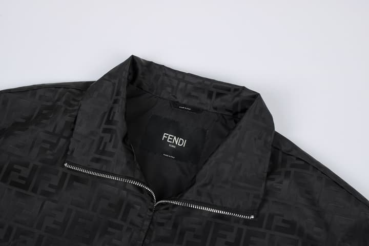 Fendi Stand-Collar Nylon Bomber Jacket in Black Jacquard Bomber Jacket