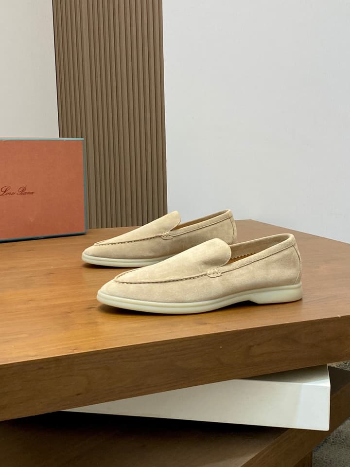 Loro Piana Unisex Suede Leather Loafers in Cream Suede
