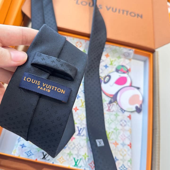 Louis Vuitton Damier Silk Tie in Charcoal Grey