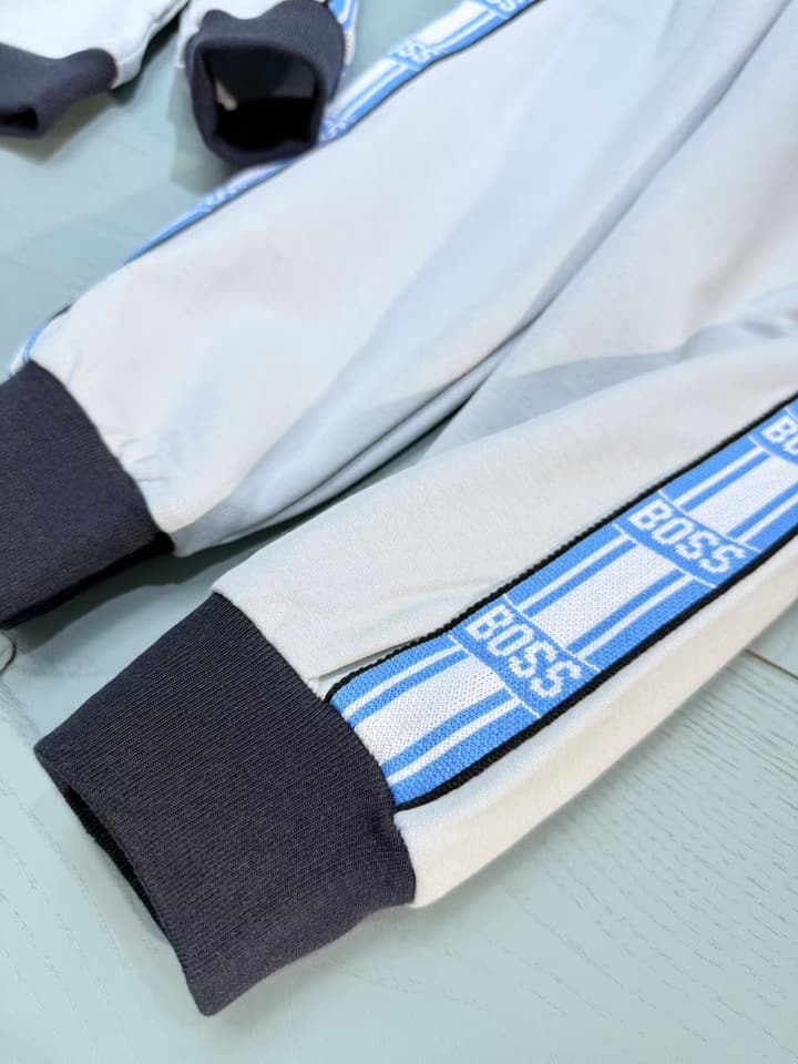 Boss Kids Sweatshirt and Pants Tracksuit Set – 2025SS in Navy And Light Blue Color Block Set