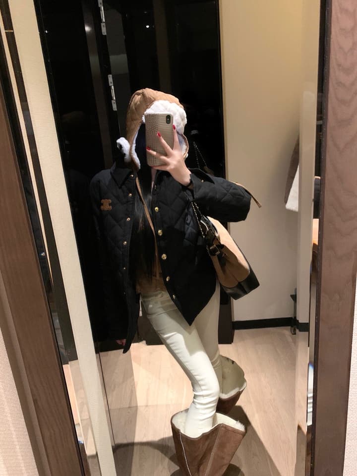 Celine Triomphe Custom Metal Button Puffer Jacket in Black Quilted Jacket