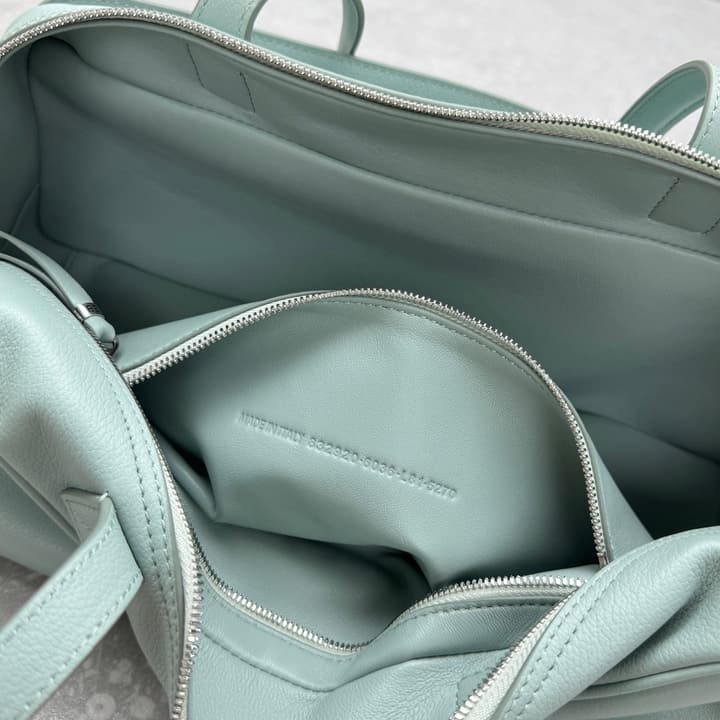 Balenciaga Carrie Leather Bowling Bag – Small in Light Blue
