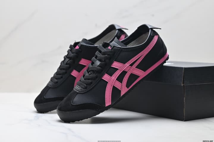 Onitsuka Tiger Mexico 66 NIPPON MADE Sneakers in Black With Pink Stripes