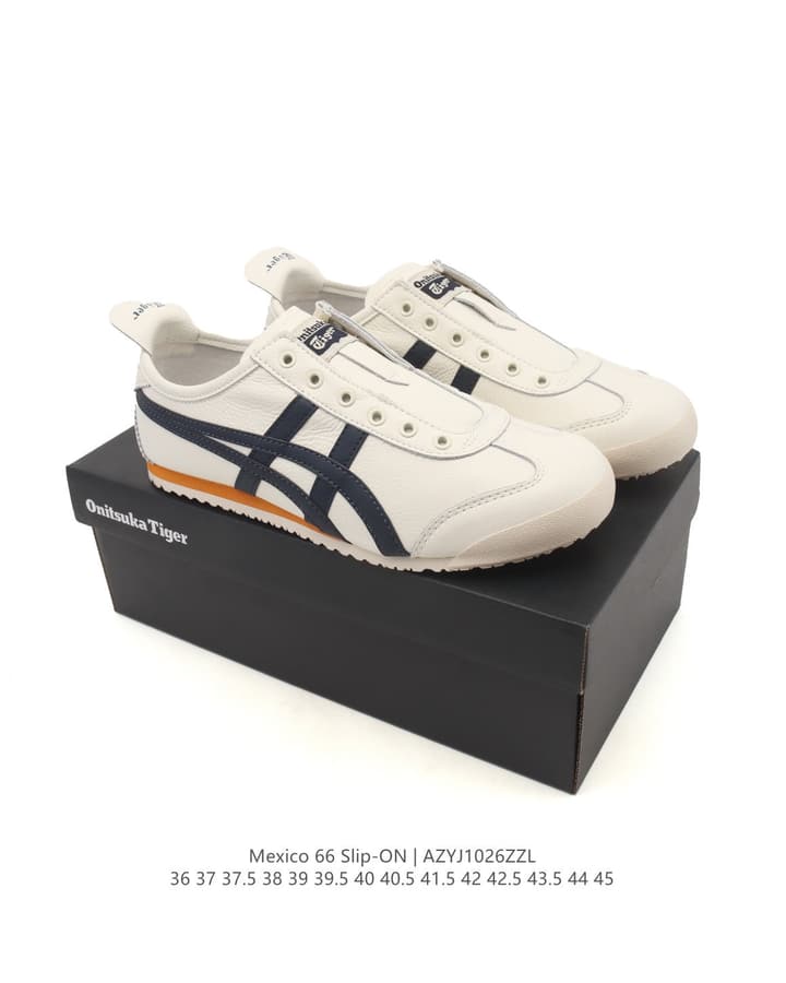 Onitsuka Tiger Mexico 66 Slip-On Canvas Casual Shoes in Cream Canvas With Dark Stripes