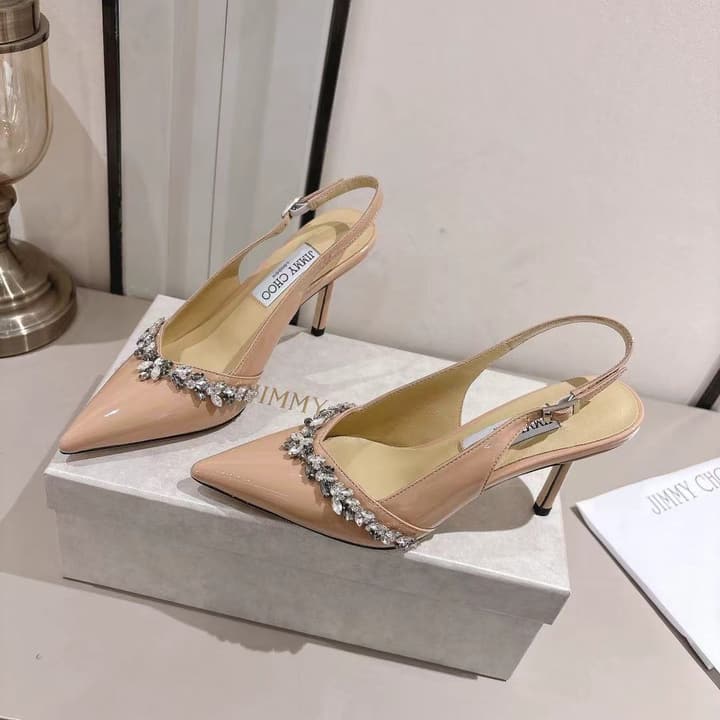Jimmy Choo Pointed-Toe Crystal-Embellished Heeled Sandals – 2025 Summer in Black