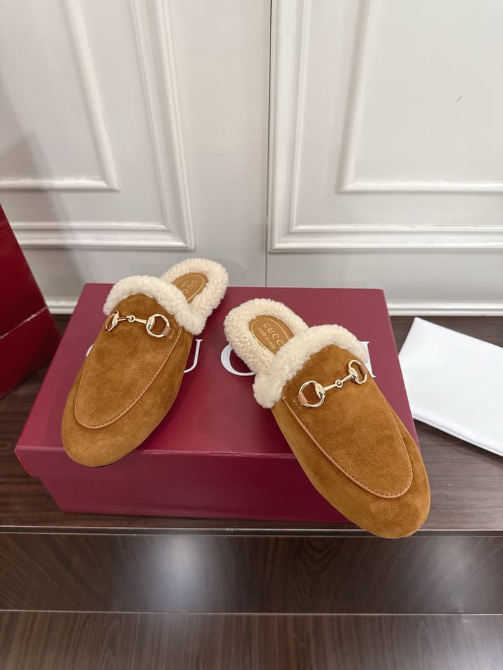 Gucci Princetown Merino Wool Mules in Black Suede With Silver Hardware