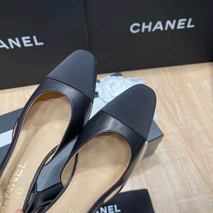 Chanel Classic Slingback Heels in Black Polished Finish