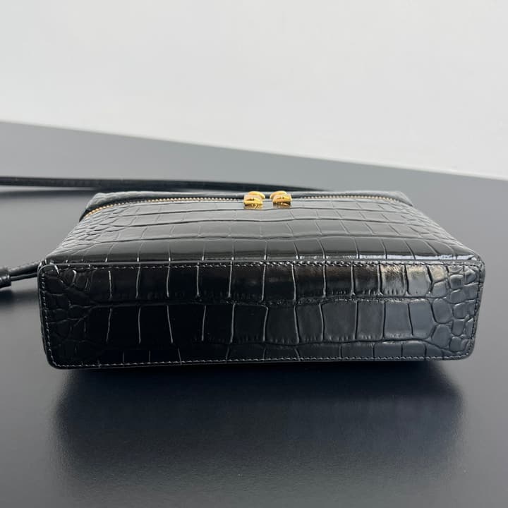 Bottega Veneta Crocodile Embossed Vanity Case in Deep Burgundy Croc