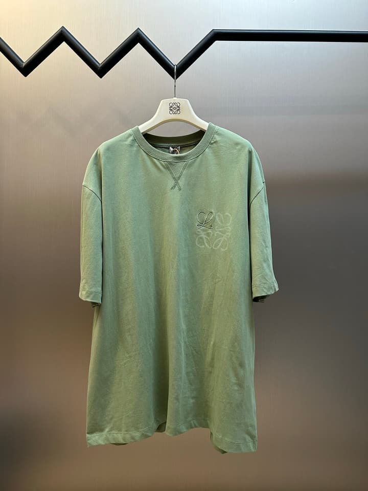 Loewe Anagram Embroidered Cotton T-Shirt in Sage Green
