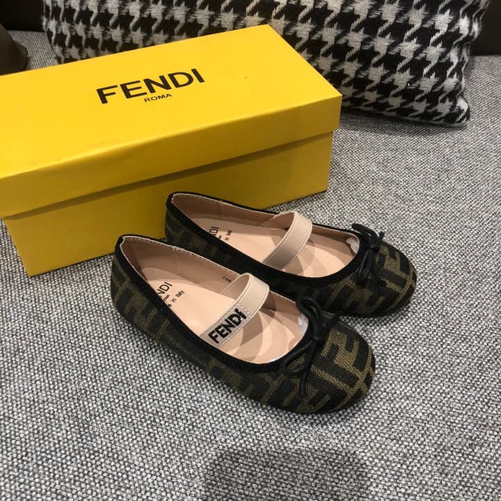 Fendi Girl's Double F Ballerina Flats – Kids Collection – 24SS in Black Monogram