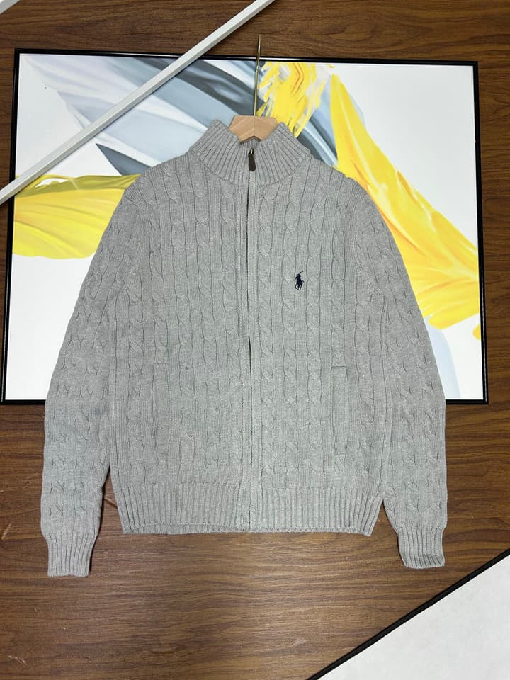 Ralph Lauren Unisex Cable Knit Zip Cardigan in Apricot