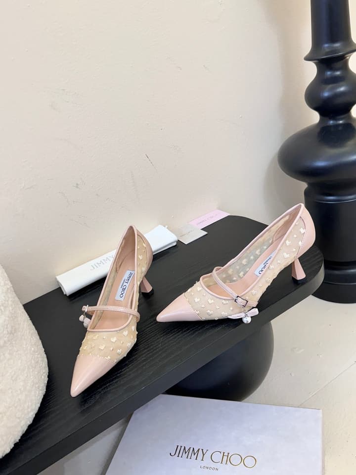Jimmy Choo Patent Leather Pumps – 2025FW in Nude Mesh