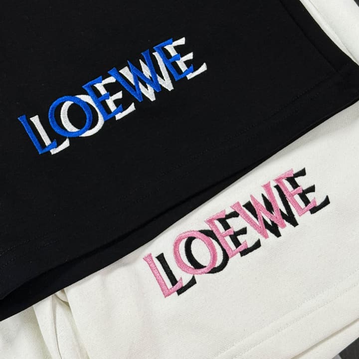 Loewe Classic Element Embroidered Shorts in Black With Blue Anagram Logo