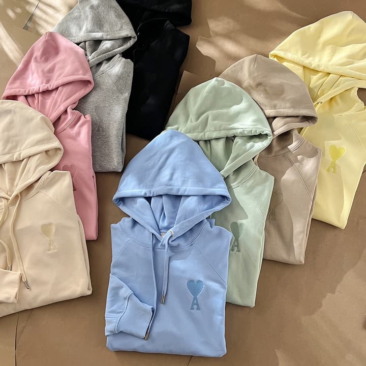 Ami Paris Ami de Coeur Macaron Zip Hoodie in Pastel Pink